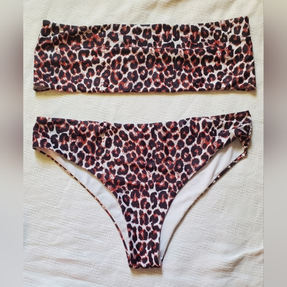 Shein 3XL plus cheetah print bandeau top high rise‎ bikini set nwot
